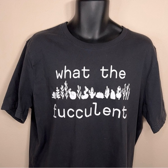 2XL Succulent Tee What The Flucculent Graphic Tee Dark Grey/Black Tshirt - Picture 7 of 13